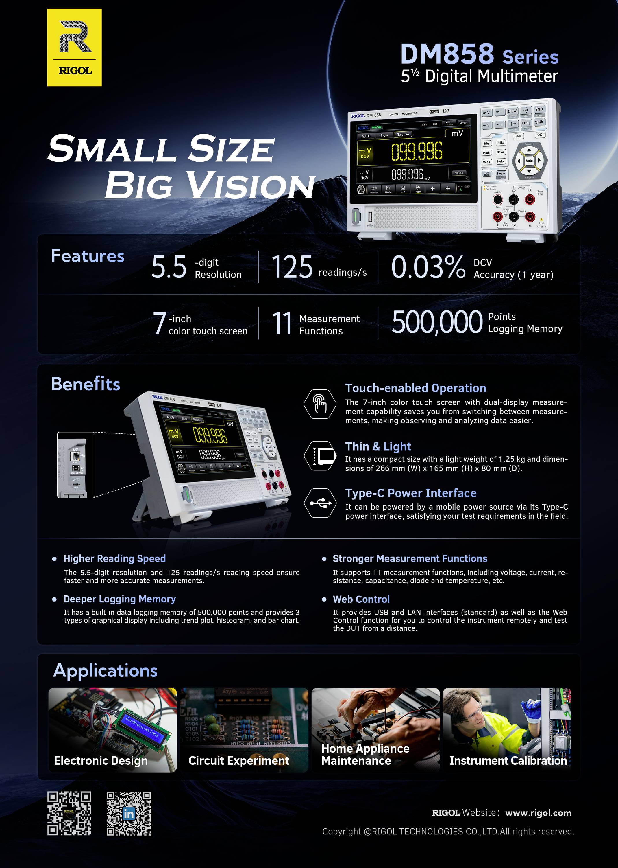 Multimetr stołowy cyfrowy Rigol DM858E DM858E, CAT I 1000 V, CAT II 300 V, DC, kalibracja fabryczna (bez certyfikatu)-12