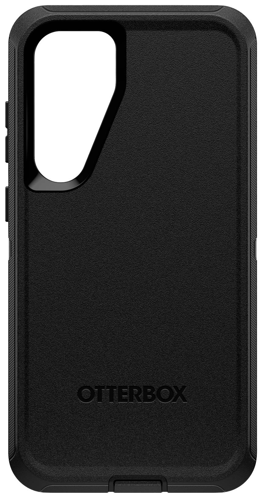 Czarna obudowa Otterbox na telefon o wzmocnionej konstrukcji odpornej na wstrząsy, z zaokrąglonymi narożnikami, dopasowana do smartfonów z pionowym układem aparatu.