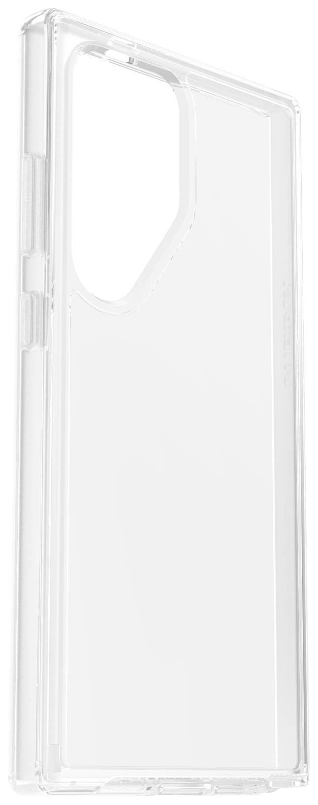 Przezroczyste etui ochronne na smartfona z wycięciem na aparat. Prostokątny kształt, przejrzysty kolor, minimalistyczny design.