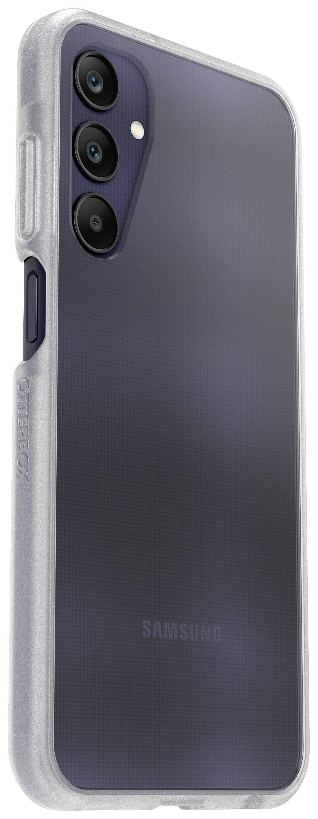 Smartfon Samsung w przezroczystej obudowie ochronnej z trzema obiektywami aparatu z boku.
