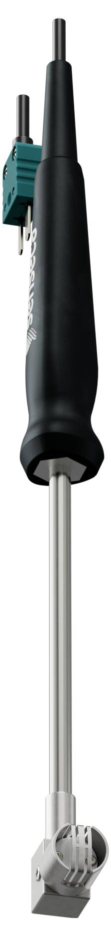 Długie, elektroniczne urządzenie z czarną rączką, posiadające metalowy pręt i wtyczkę na górze. Używane do pomiarów lub regulacji w środowiskach technicznych.