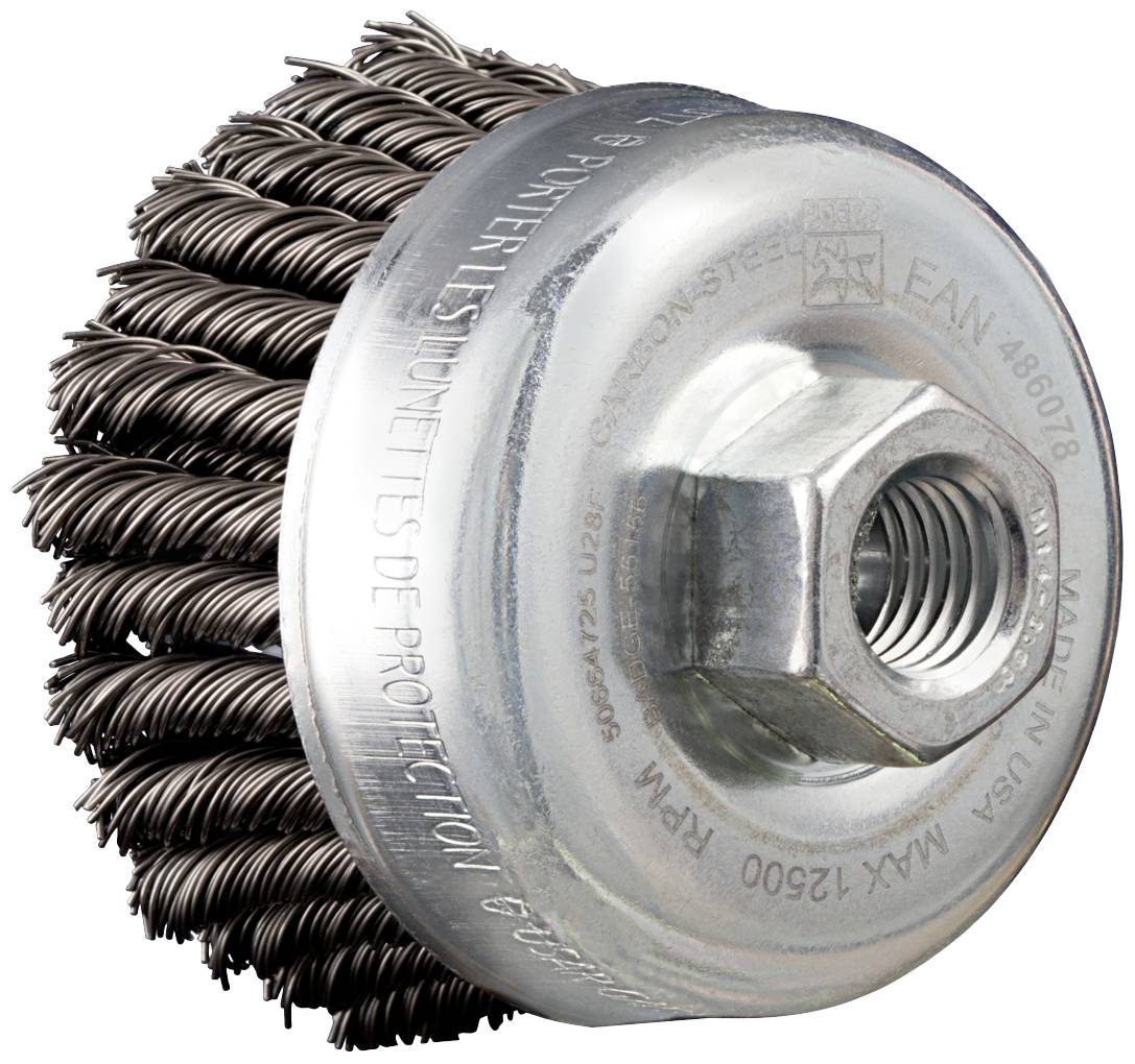 Чашкова щітка PFERD TOOLS POS 2-рядна вузлована TBG HD Ø 65 мм Сталевий дріт M14 Ø 0,50 мм Кутова шліфувальна машина POS TBG 65/M1