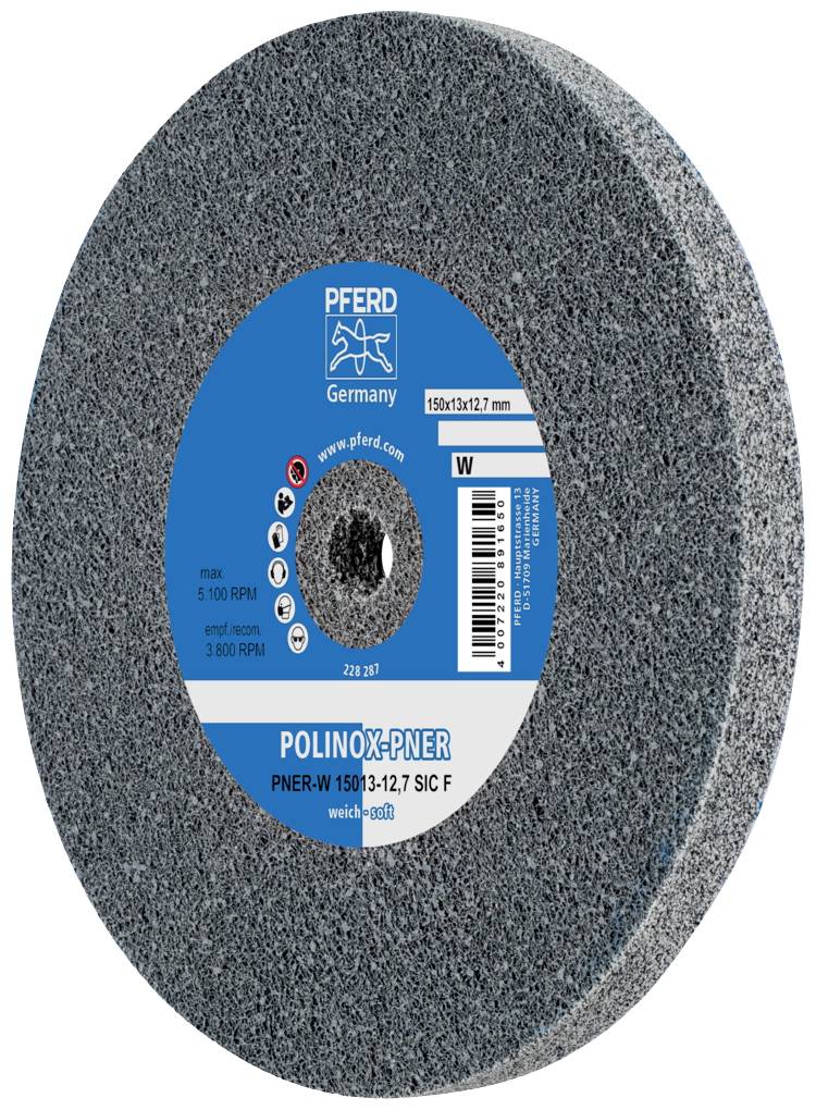 PFERD TOOLS 47802723 POLINOX PNER Пресований нетканий диск Ø 150x13 мм, отвір Ø12,7 мм, м'який, SIC, тонкий, для чистової обробки