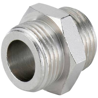 Metalowy adapter z gwintem zewnętrznym, o cylindrycznym kształcie, w kolorze srebrnym, stosowany do połączeń rurowych.
