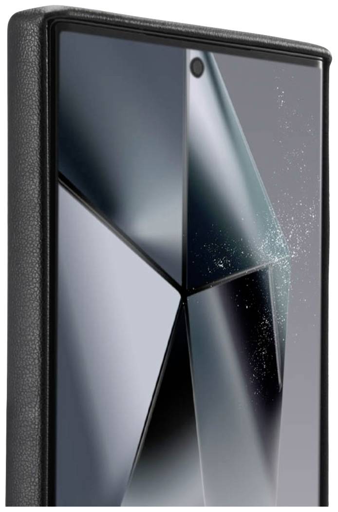 Nowoczesny smartfon z gładką, geometryczną obudową. Refleksyjna powierzchnia ujawnia migoczące detale.