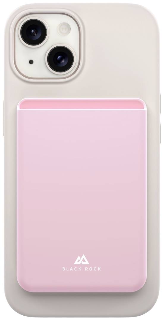 Smartfon wyposażony w różowy powerbank MagSafe firmy Black Rock, umożliwiający ładowanie bezprzewodowe.