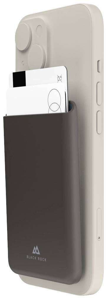 Smartfon z etui na karty z tyłu, które mieści dwie karty. Etui firmy 'Black Rock', praktyczne rozwiązanie do przechowywania.