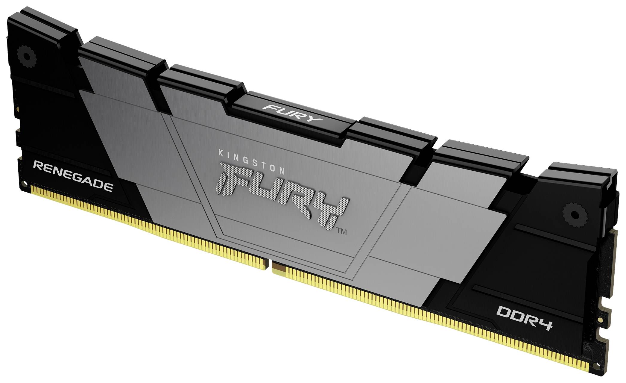 Czarno-szary moduł pamięci RAM Kingston Fury Renegade DDR4, przeznaczony do modernizacji komputera, z nowoczesnym wzornictwem i oznakowaniem marki.