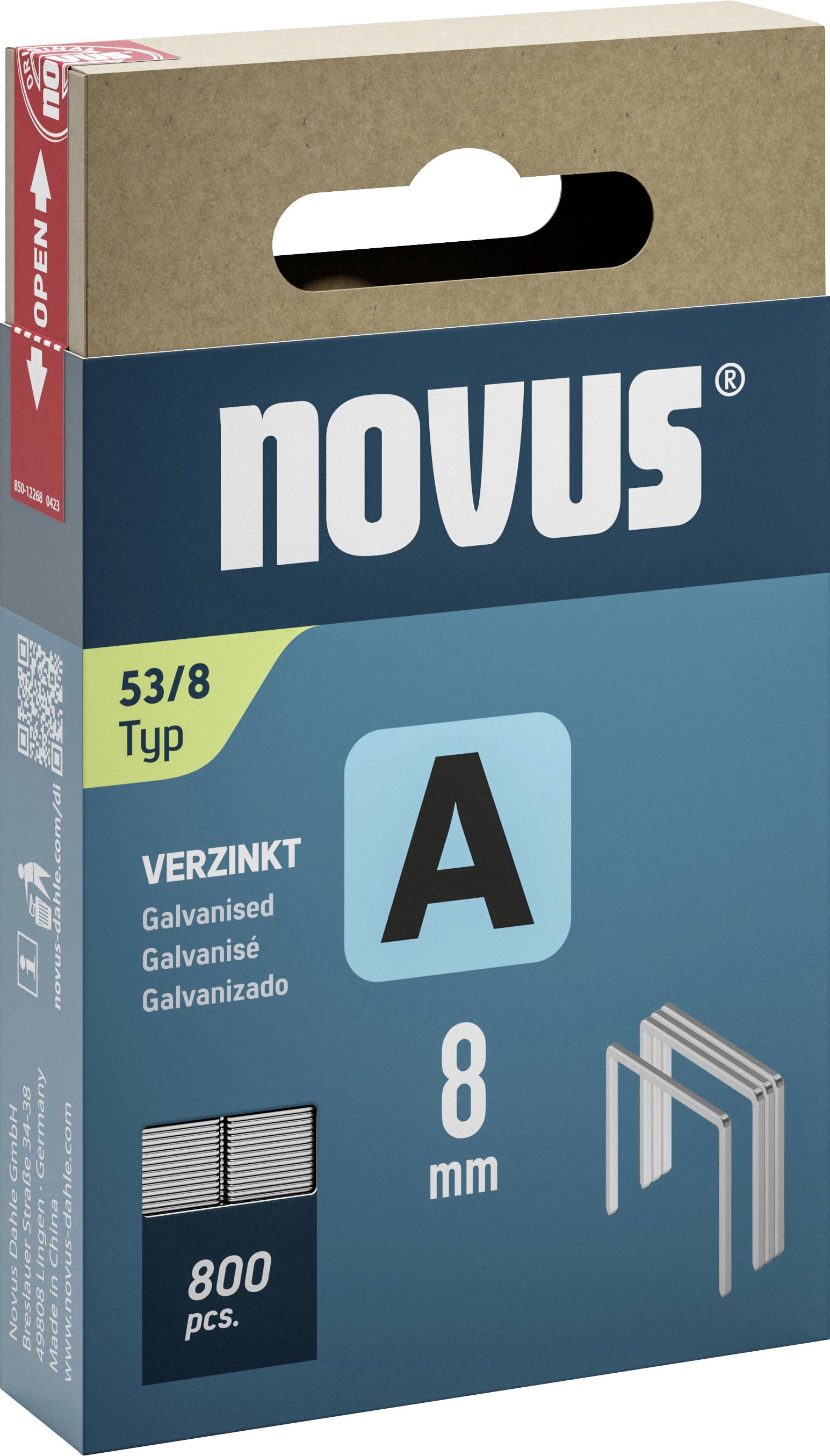Скоби Novus Tools 042-0777 з тонкого дроту, тип 53, 800 шт. Розміри (Д x Ш) 8 мм x 11,3 мм