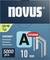 Pudełko z 5000 ocynkowanych zszywek, typ 53/10, o długości 10 mm, oznaczone napisami 'NOVUS', 'SUPERHARD' i 'OCYNKOWANE'.
