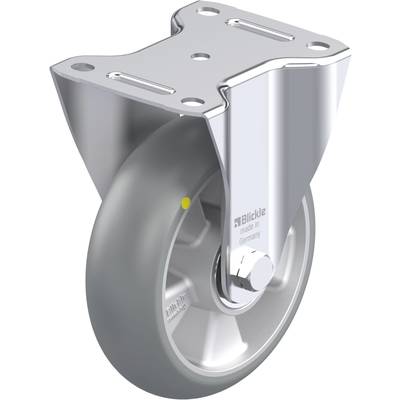 Metalowe ciężkie kółko obrotowe z szarym kołem i płytą montażową. Widoczne oznaczenie 'Blickle made in Germany'.