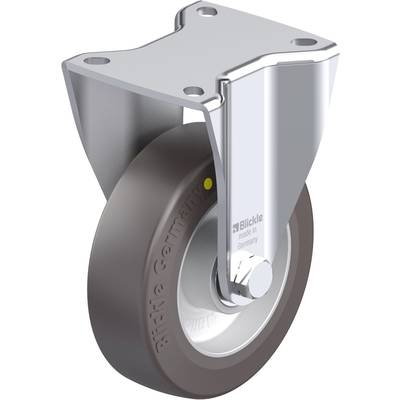Pojedyncze obrotowe kółko z metalowym uchwytem, na którym widnieje napis 'Blickle made in Germany'. Koło jest przeznaczone do transportu urządzeń.