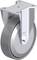 Metalowe koło do mebli lub urządzeń, obrotowe z mocowaniem. Odpowiednie do zapewnienia mobilności w zastosowaniach przemysłowych.