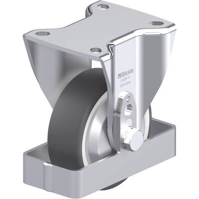 Metalowa rolka z płytką mocującą i otworami montażowymi, do stabilnego przemieszczania przedmiotów, z napisem 'Blickle, made in Germany'.