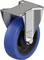 Metalowe ciężkie kółko z niebieską gumową powierzchnią toczną, odpowiednie do zastosowań przemysłowych, zamontowane na uchwycie.