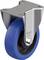 Przemysłowe kółko skrętne z niebieskim kołem i srebrnym mocowaniem metalowym. Odpowiednie do stosowania w różnych urządzeniach transportowych.
