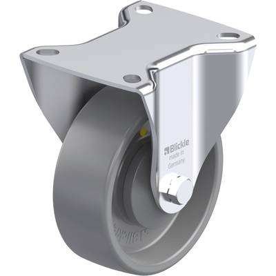 Na obrazie widać szaro-metalową rolkę z uchwytem. Na rolce wydrukowany jest napis 'Blickle made in Germany'.