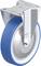 Rolka przemysłowa z niebieskim kołem i srebrną obudową, produkowana przez Blickle w Niemczech. Odpowiednia do zastosowań wymagających dużej wytrzymałości.