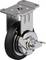 Obrotowe koło z metalowym mocowaniem i czarną oponą, odpowiednie do zastosowań przemysłowych.
