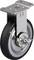 Pojedyncze metalowo-gumowe kółko skrętne zamontowane na wsporniku, nadające się do zastosowania w wózkach i maszynach.