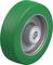 Zielona rolka z metalowym rdzeniem i łożyskiem kulkowym, odpowiednia do maszyn przemysłowych lub wózków transportowych, z grawerunkiem 'Blickle Germany'.