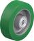 Zielone koło z metalowym łożyskiem srebrnego koloru, odpowiednie do zastosowań przemysłowych.