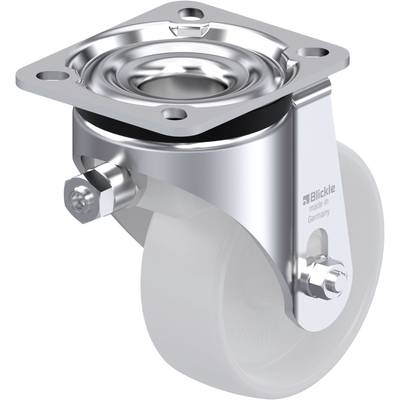 Obrotowe kółko jezdne z uchwytem i śrubą, częściowo metalowe, częściowo z tworzywa sztucznego.