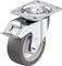 Srebrne kółko skrętne z kwadratową płytką mocującą i hamulcem. Odpowiednie do zastosowań przemysłowych oraz transportu mebli.
