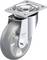 Obrotowe metalowe kółko jezdne z żeliwną tarczą i szarym gumowym bieżnikiem. Odpowiednie do urządzeń transportowych. Logo i nazwa producenta widoczne.