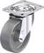 Rolka obrotowa z szarym kółkiem i srebrnym uchwytem, odpowiednia do mebli i urządzeń transportowych. Obrotowa podstawa do łatwego mocowania.