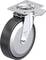 Przemysłowe kółko skrętne wykonane z metalu z czarnym kołem gumowym i płytką mocującą. Odpowiednie do urządzeń transportowych i maszyn.
