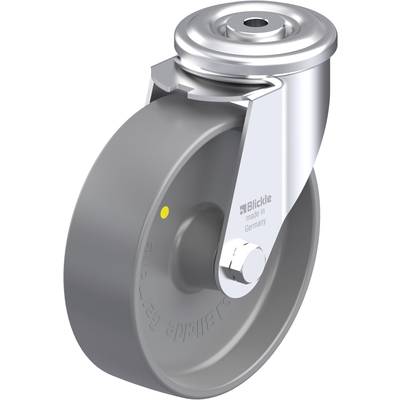 Szaro-żółte koło z mocowaniem metalowym, z napisem 'Blickle made in Germany'.