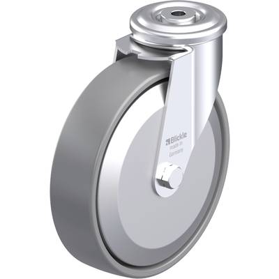 Szare koło z gładką powierzchnią metalową i uchwytem, z napisem 'Blickle made in Germany' z boku, w kontekście sektora przemysłowego.