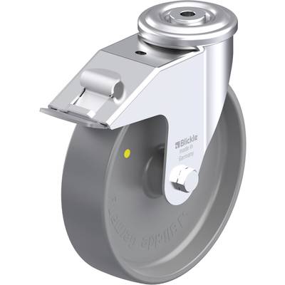 Metalowa rolka obrotowa z szarym kołem. Oznaczenie 'Blickle made in Germany'.