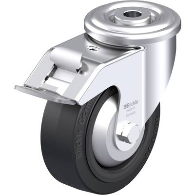 Metalowa rolka obrotowa z czarnym kołem; napis 'Blickle made in Germany' na boku. Odpowiednia do zastosowań przemysłowych.