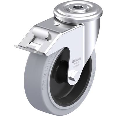 Przemysłowe koło obrotowe z metalu i gumy z napisem 'Blickle made in Germany', odpowiednie do mebli lub urządzeń.