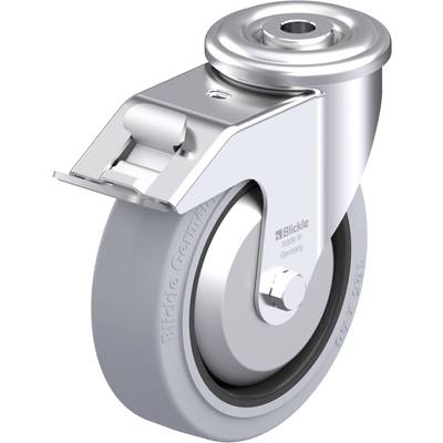 Metalowe kółko jezdne z hamulcem. Oznaczenie 'Blickle made in Germany' na boku.