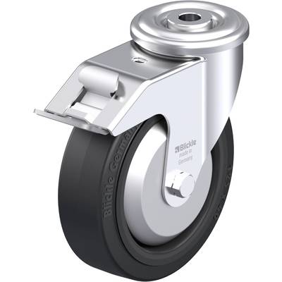 Metalowe kółko jezdne z czarną gumą i mocowaniem, oznaczone napisem 'Blickle, made in Germany', przeznaczone do zastosowań przemysłowych.