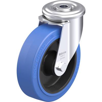 Niebieskie metalowo-plastikowe kółko przemysłowe z napisem 'Blickle, made in Germany'. Odpowiednie do mebli lub wózków transportowych.