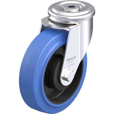 Kółko do wózka inwalidzkiego z niebieskim gumowym bieżnikiem i metalowym mocowaniem, z napisem 'Blickle, made in Germany'.