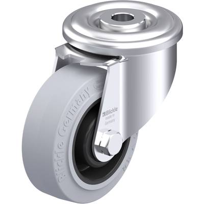 Rolka skrętna z szarym kółkiem i srebrną obudową; napis 'Blickle made in Germany' na boku kółka.