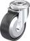 Metalowe kółko jezdne z srebrzystego metalu i gumy z mocowaniem, odpowiednie do zastosowań przemysłowych.