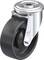 Rolka obrotowa z szarym kołem gumowym i srebrną metalową obudową, odpowiednia do mebli lub wózków transportowych.