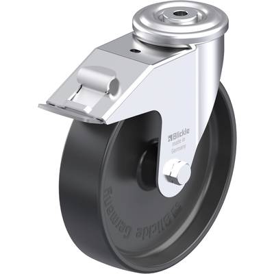 Solidne kółko skrętne z metalu i czarnego tworzywa sztucznego, odpowiednie do zastosowań przemysłowych, z napisem 'Blickle made in Germany'.