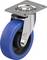 Rolka skrętna z niebieską gumową bieżnią, wytrzymałą obudową metalową i płytką mocującą, odpowiednia do urządzeń transportowych.