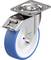 Rolka obrotowa z niebieską gumową powierzchnią toczną, srebrną metalową obudową i płytką mocującą, nadająca się do stosowania w meblach lub urządzeniach.