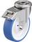 Metalowa rolka transportowa z niebiesko-białym kołem, z napisem 'Blickle made in Germany', prezentująca solidną konstrukcję i możliwość obrotu urządzenia.