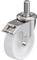 Biała transportowa rolka skrętna z obudową i stałym uchwytem, odpowiednia do zastosowań w meblach i maszynach.