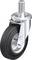 Rolka obrotowa z blokowanym uchwytem i czarną oponą. Odpowiednia do mebli lub urządzeń transportowych.