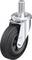 Rolka obrotowa z czarnym kołem i srebrną obudową, odpowiednia do zastosowań przemysłowych i ciężkich obciążeń.